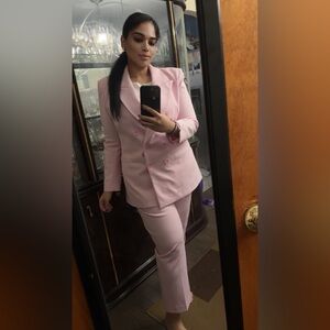 Express baby pink double breasted pant suit